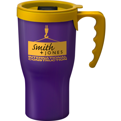 Image of Branded Challenger reusable coffee mug Purple. UK Manufactured