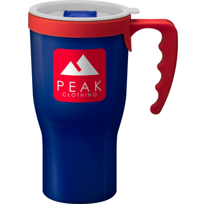 Image of Printed Challenger reusable coffee mug Blue. BPA Free