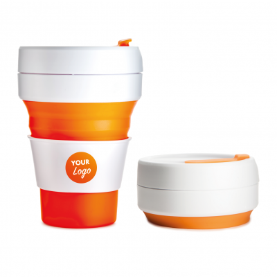 Image of Branded Stojo collapsible coffee cup Orange. BPA Free