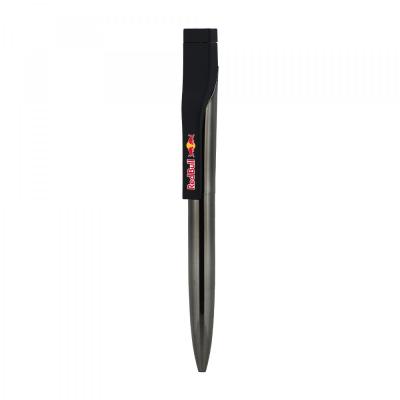 Image of Promotional Wave USB pen in shinny titanium and black rubber finish clip