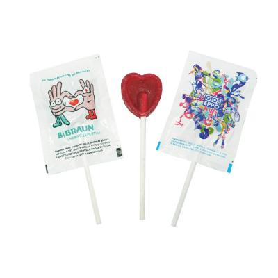Image of Branded Mini Round Or Heart Shaped Lollipop In Printed Wrapper, Gluten Free