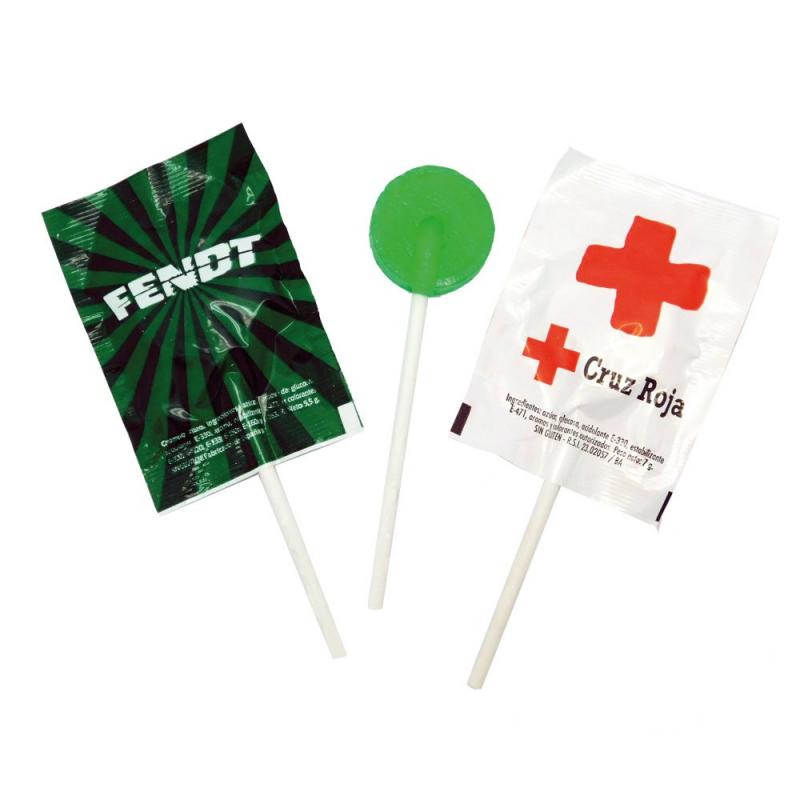 Image of Promotional Sugar Free Lollipop With Printed Wrapper. Round Or Heart Shape