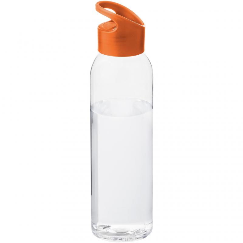 Image of Printed Sky Tritan sports bottle transparent with orange lid, BPA free