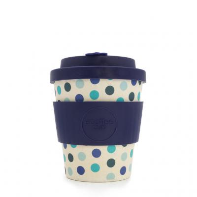 Image of Promotional ecoffee Cup, Bamboo Takeaway Mug 8oz Blue Polka