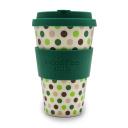 Image of Branded ecoffee Cup, Reusable Bamboo Mug 14oz Green Polka