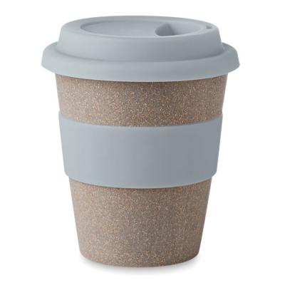 Image of Branded Bamboo Reusable Coffee Cup With White 330mlBand and Lid