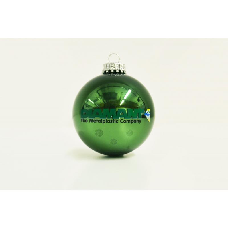 Image of Branded Christmas Tree Bauble 8cm Green. Available in 60mm 70mm 80mm