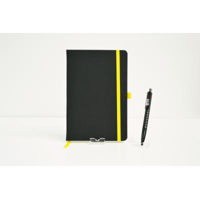 Image of Embossed DeNiro A5 Notebook, Printed Budget PU Notebook Black & Yellow.