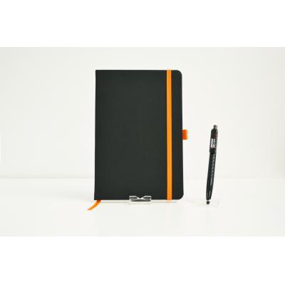 Image of Embossed DeNiro A5 Notebook, Printed Budget PU Notebook Black & Orange