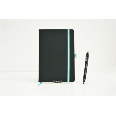 Image of Printed DeNiro A5 Notebook Promotional Budget PU Notebook Black & Teal