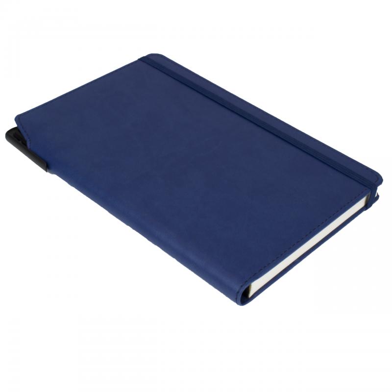 Image of Promotional Curve Notebook, PU A5 Notebook With Integrated Pen Slot, Navy Blue
