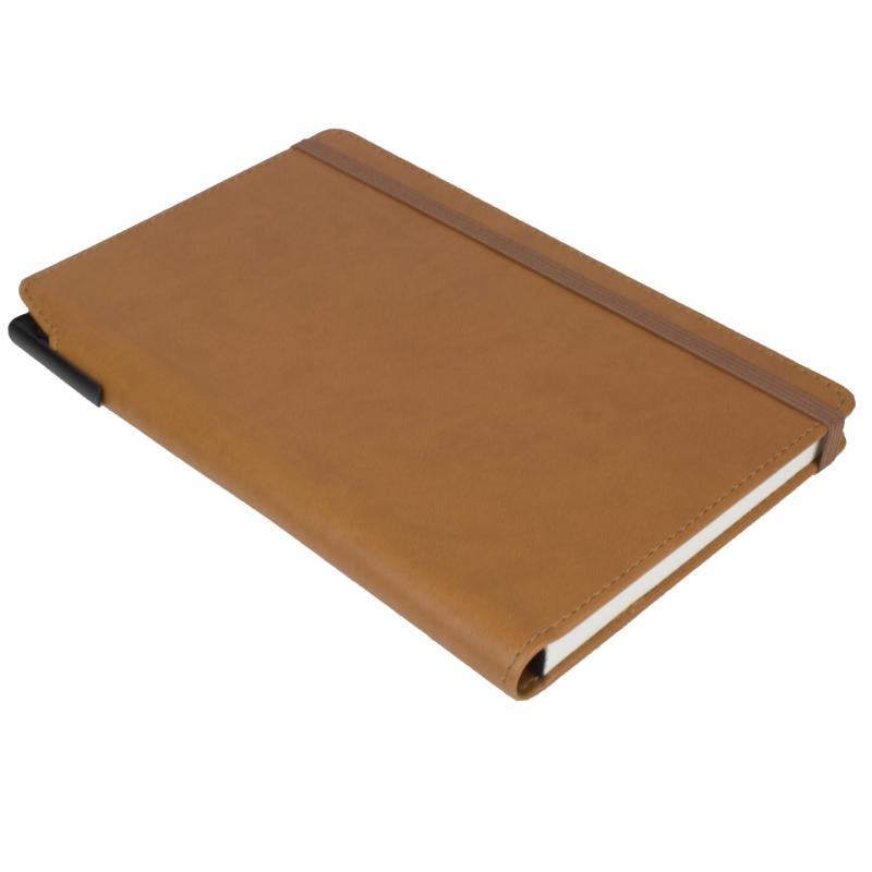Image of Embossed Curve Notebook, PU A5 Notebook With Integrated Pen Slot,Tan Brown