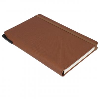 Image of Promotional Curve Notebook, Denim A5 Notebook With Integrated Pen Slot Brown