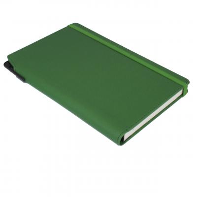 Image of Embossed Curve Notebook, Denim A5 Notebook With Integrated Pen Slot Green