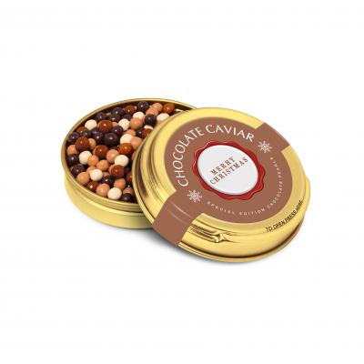 Image of Promotional Gold Christmas Caviar Gift Tin Filled With Chocolate Pearls