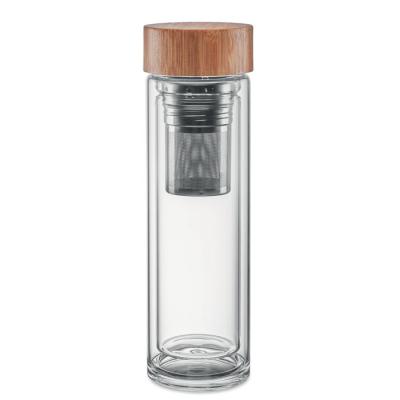 Image of Promotional Glass Tea Infuser Bottle with Bamboo Lid, 420ml.