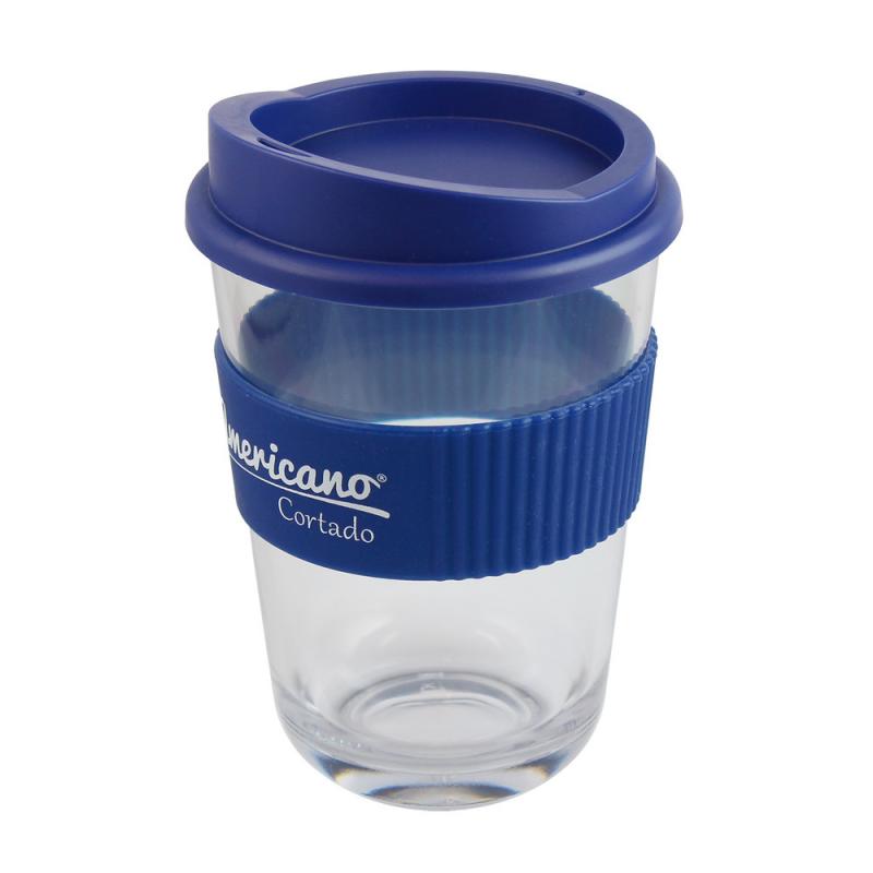 Image of Printed Americano® Cortado Reusable Takeaway Cup, Clear & Blue