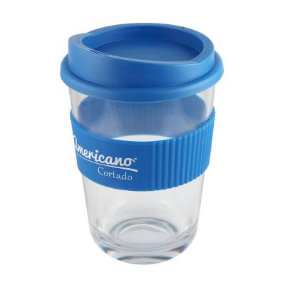 Image of Promotional Americano® Cortado Reusable Coffee Mug, Clear & Mid Blue