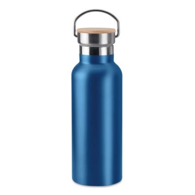 Image of Engraved Stainless Steel Insulated Bottle With Bamboo Lid,blue 500ml