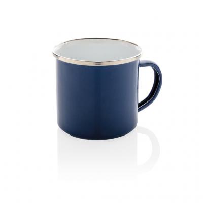 Image of Promotional vintage enamel camping mug, blue