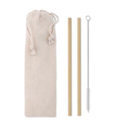 Image of Promotional Reusable Bamboo Eco Straws Presented in a cotton gift pouch