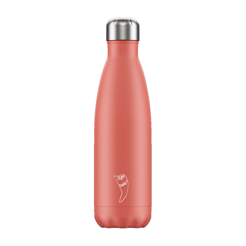 Image of Branded Chilly's Bottles Pastel Coral 500ml. Reusable Refill Bottle