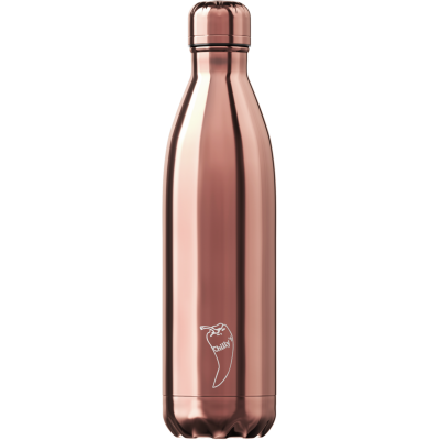 Image of Promotional Chilly's Bottle Metallic Rose Gold 750ml, Official Chilly's Bottles. Reusable Refill Bottle