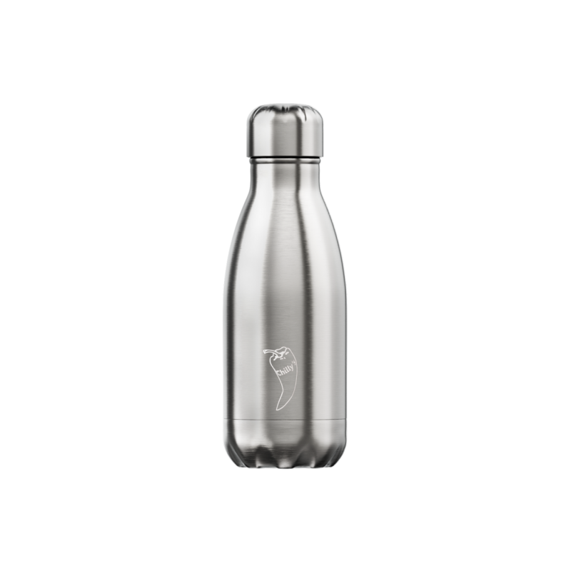 Image of Engraved Chilly's Bottle Silver Stainless Steel 260ml, Official Chilly's Bottles