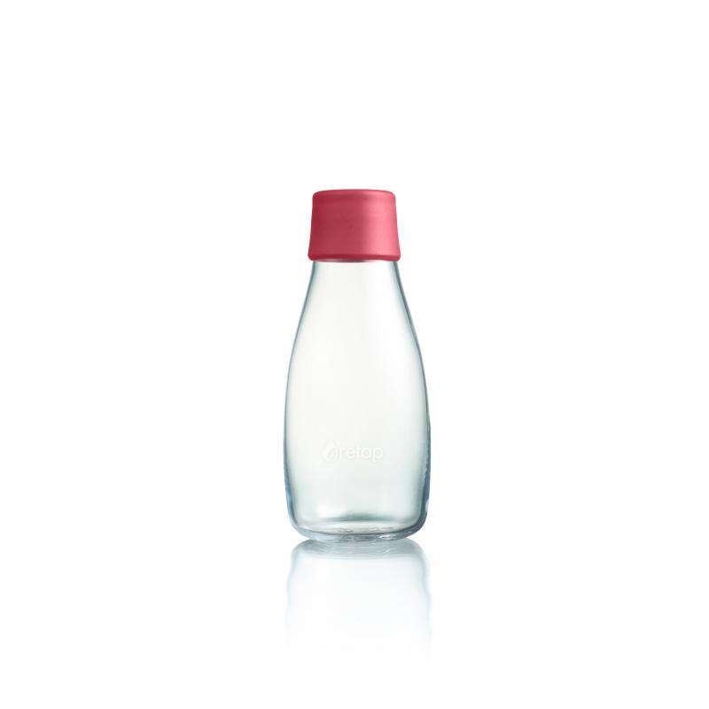 Image of Printed Retap glass water bottle 300ml with raspberry pink lid