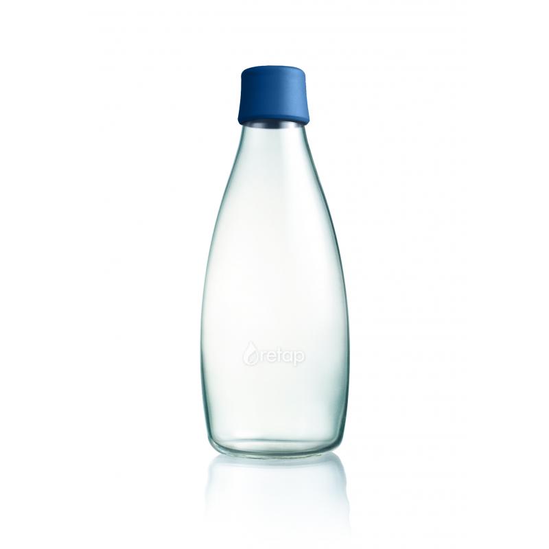 Image of Branded Retap glass water bottle 800ml with Dark Blue lid