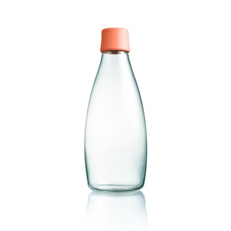 Image of Branded Retap glass water bottle 800ml with Peach lid