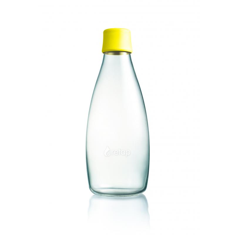 Image of Printed Retap glass water bottle 800ml with Yellow lid