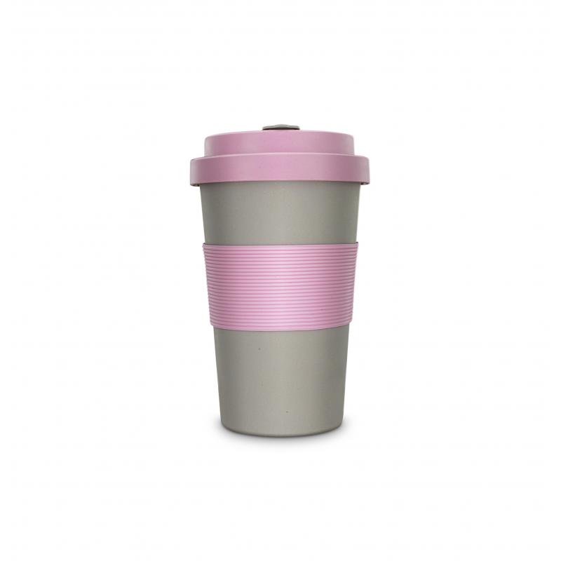 Image of Promotional BamBroo Reusable Bamboo Coffee Cup Dove Grey & Peony Pink
