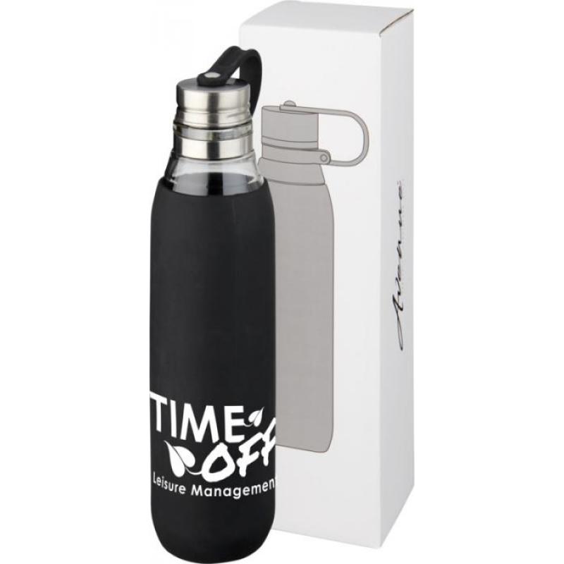 Image of Promotional Oasis Glass Sports Bottle With Soft Grip Black Sleeve 650ml