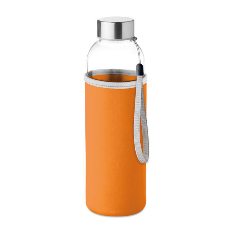 Image of Printed Glass Bottle With Orange Soft Touch Pouch 500ml