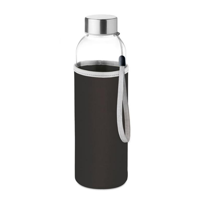 Image of Branded Glass Bottle With Black Soft Touch Pouch 500ml