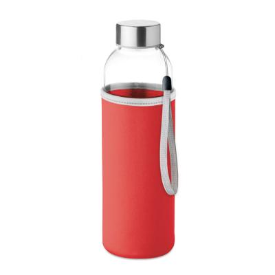 Image of Promotional Glass Bottle With Red Soft Touch Pouch 500ml