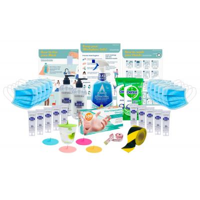 Image of PPE Office Protection Supplies Includes Hand Sanitisers, Antibacterial Wipes, Protective Face Masks And Gloves, PPE Posters