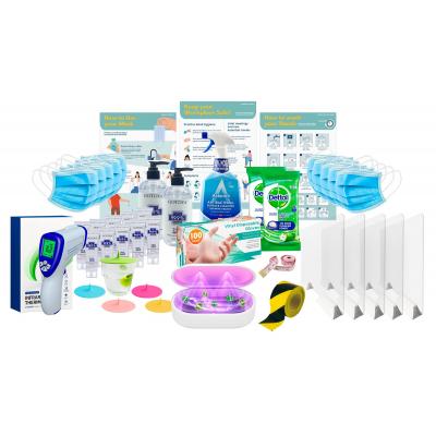 Image of PPE Premium Office Protection Supplies Includes PPE Desk Dividers, PPE Thermometer, UV steriliser Includes Hand Sanitisers, Antibacterial Wipes, Protective Face Masks And Gloves, PPE Posters