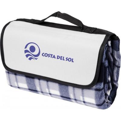 Image of Branded Grey Tartan Picnic Blanket With Handle And Pocket