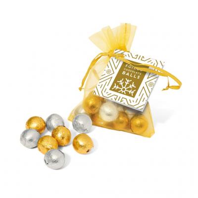 Image of Promotional Christmas Organza Gift Bag Filled With Foiled Wrapped Chocolate Balls