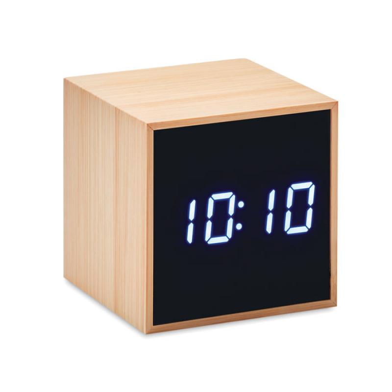 Image of Promotional Bamboo LED Alarm Clock With Weather Display