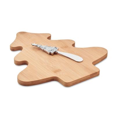 Image of Promotional Eco Bamboo Cheese Board Shaped As A Christmas Tree With Cheese Knife 