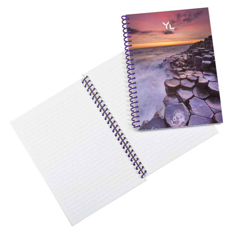 Image of Bespoke Eco Notebooks With All Over Print A4 & A5 Purple Spiral