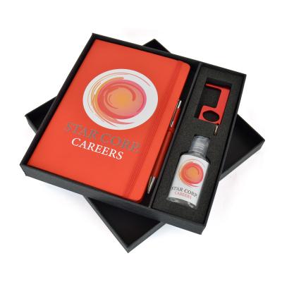 Image of Promotional Hygiene Gift Set With Notebook, Pen, Hygiene Key And Hand Sanitiser Red