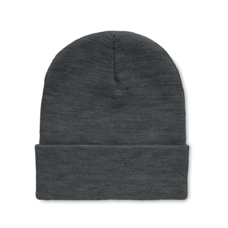 Image of Promotional Eco Beanie Hat With Cuff Hem Made From Recycled RPET Dark Grey