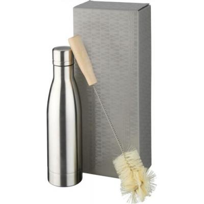 Image of Printed Vasa Reusable Insulated Bottle With Cleaning Brush Silver