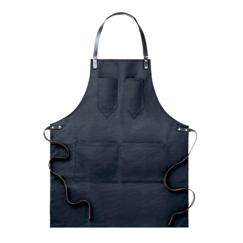 Image of Branded Apron In Black Waxed Canvas And Leather Details 