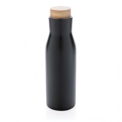 Image of Promotional Metal Bottle Insulated Stainless Steel With Bamboo Lid Black