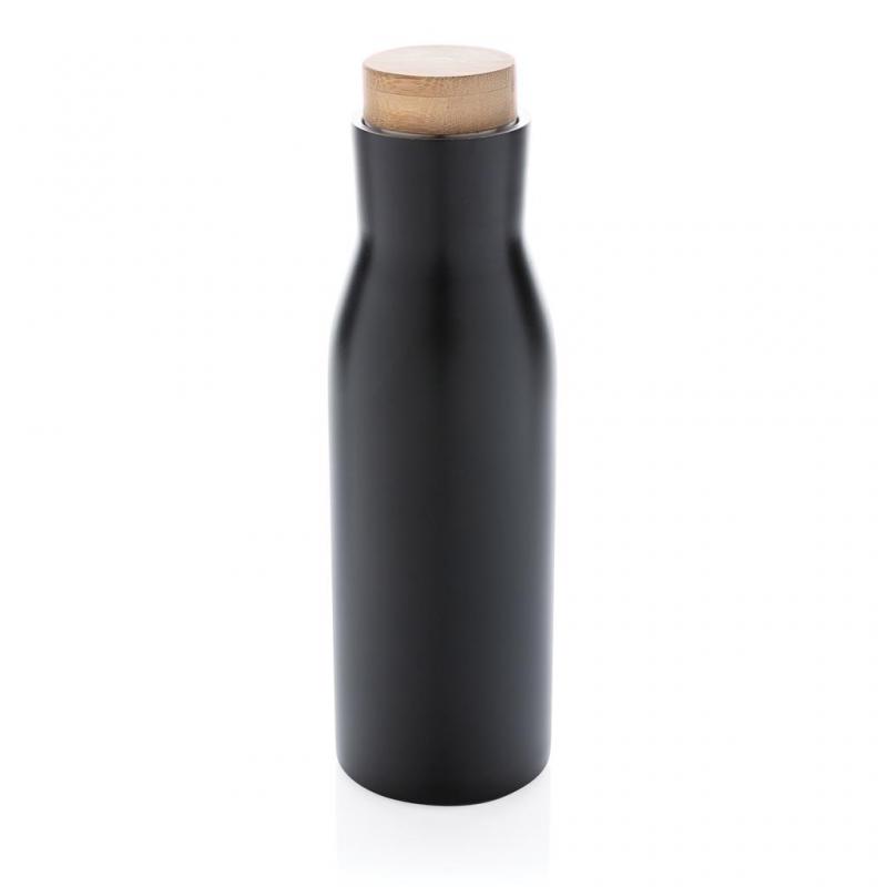 Image of Promotional Metal Bottle Insulated Stainless Steel With Bamboo Lid Black